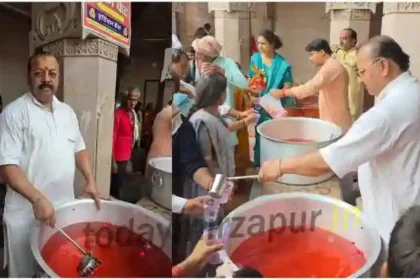 Sharbat distribution for devotees at Maa Vindhyavasini Dham