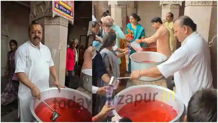 Sharbat distribution for devotees at Maa Vindhyavasini Dham
